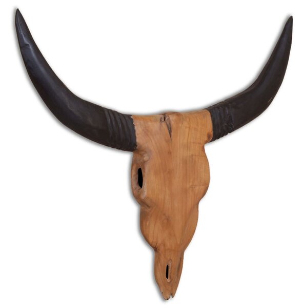Nástěnná plastika býčí lebky, teak, 69x6x60 cm 244567