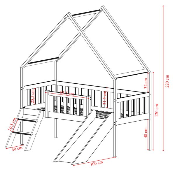 Legno Dětská postel ve tvaru domku se skluzavkou Angel 80x180 bílá