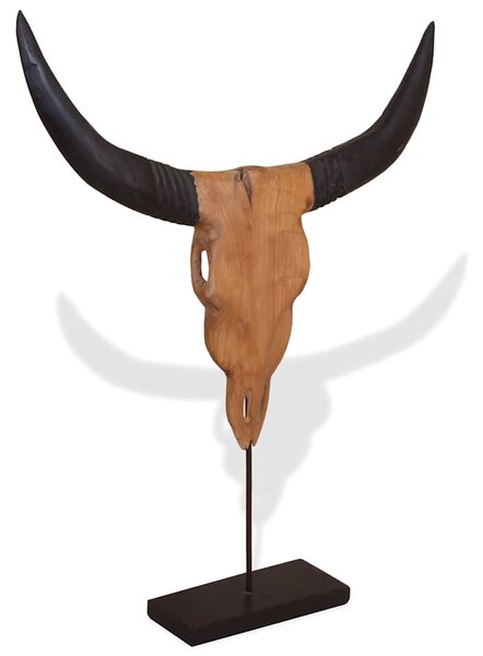 Socha býčí lebky z teakového dřeva 66x15x88 cm 244566