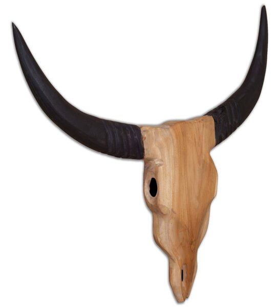 Nástěnná plastika býčí lebky, teak, 69x6x60 cm 244567