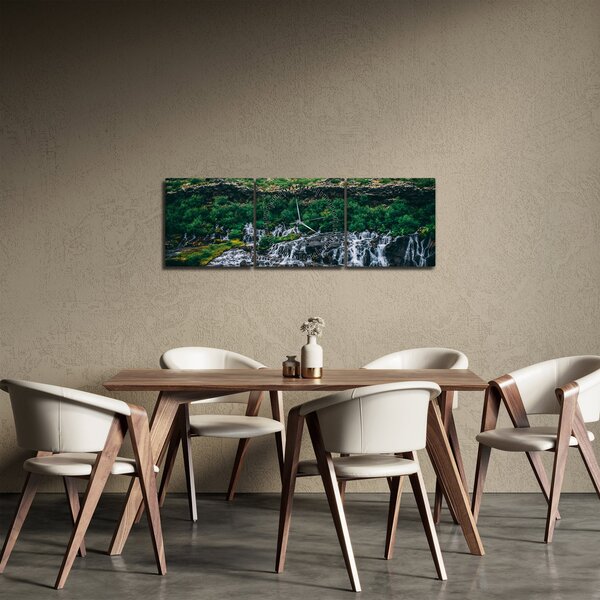 Obraz vodopádů v přírodě (s hodinami) (90x30 cm)