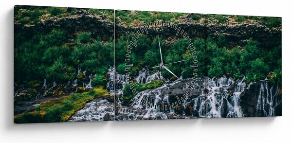 Obraz vodopádů v přírodě (s hodinami) (90x30 cm)