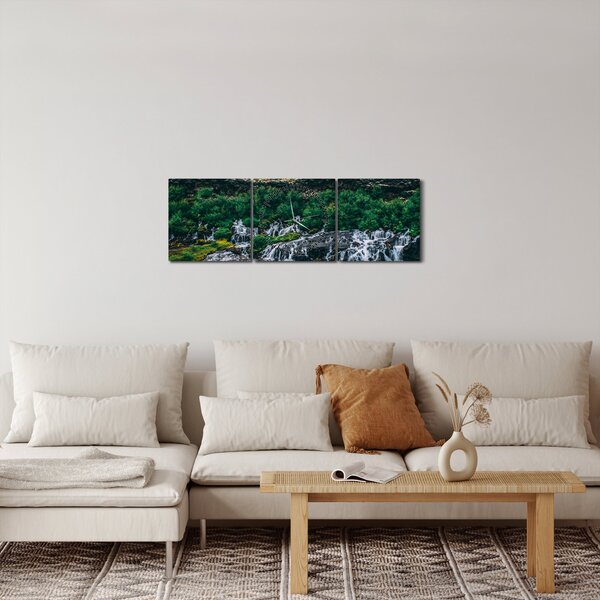 Obraz vodopádů v přírodě (s hodinami) (90x30 cm)