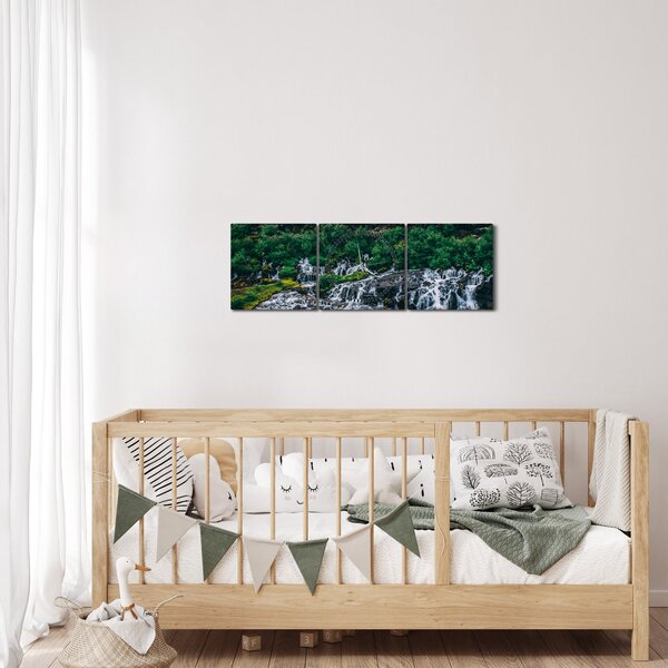 Obraz vodopádů v přírodě (s hodinami) (90x30 cm)
