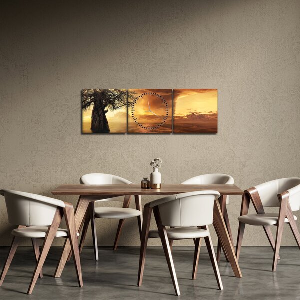 Obraz oranžových mračen (s hodinami) (90x30 cm)