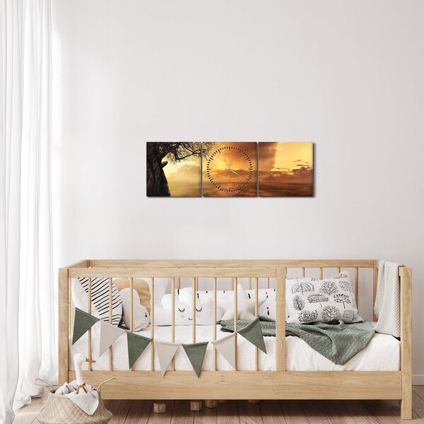 Obraz oranžových mračen (s hodinami) (90x30 cm)