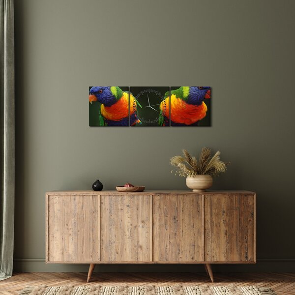 Obraz papoušků (s hodinami) (90x30 cm)