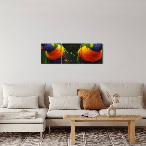 Obraz papoušků (s hodinami) (90x30 cm)