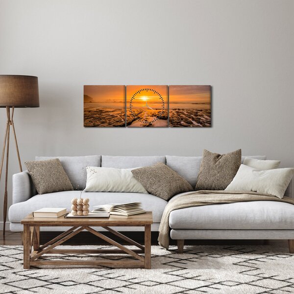 Obraz západu slunce (s hodinami) (90x30 cm)