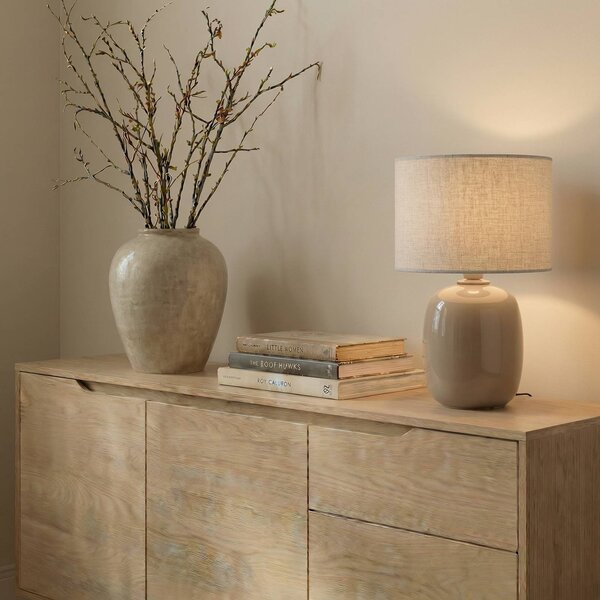 TK Lighting Stolní lampa Melody, písková, textil, výška 48 cm, E27, Krémová / jantar, Obývací pokoj / jídelna, Textil / tkanina / hedvábí