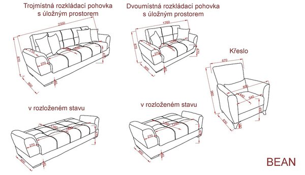Dvoumístná rozkládací pohovka s úložným prostorem Bean - hnědá