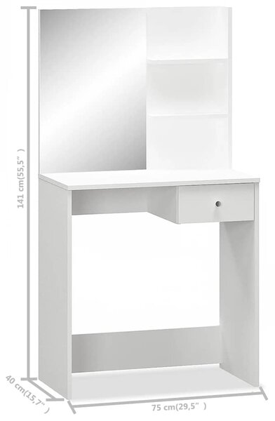 Toaletní stolek kompozitní dřevo 75 x 40 x 141 cm bílý 244861