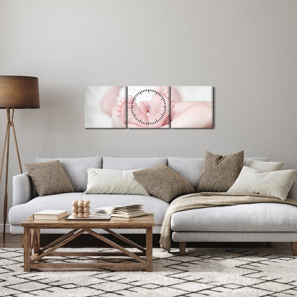 Obraz dětských nožiček (s hodinami) (90x30 cm)