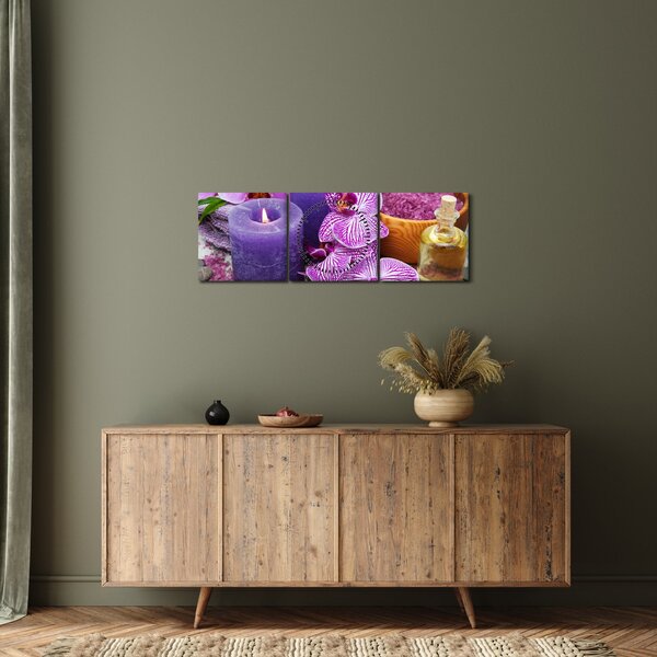 Obraz orchideí a svíček (s hodinami) (90x30 cm)