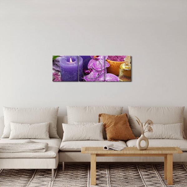 Obraz orchideí a svíček (s hodinami) (90x30 cm)