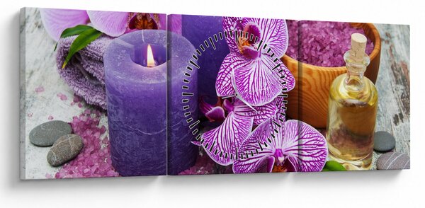 Obraz orchideí a svíček (s hodinami) (90x30 cm)