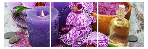 Obraz orchideí a svíček (s hodinami) (90x30 cm)