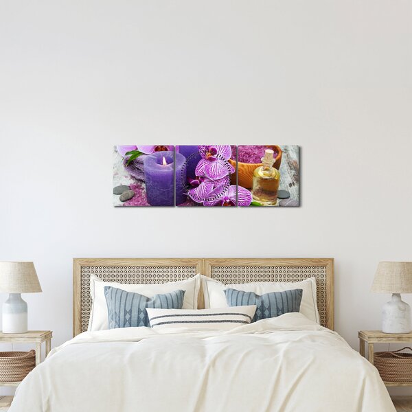 Obraz orchideí a svíček (s hodinami) (90x30 cm)