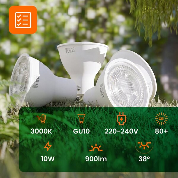 Bílá LED žárovka GU10 10 W, 900 lm, 3000 K – teplá bílá