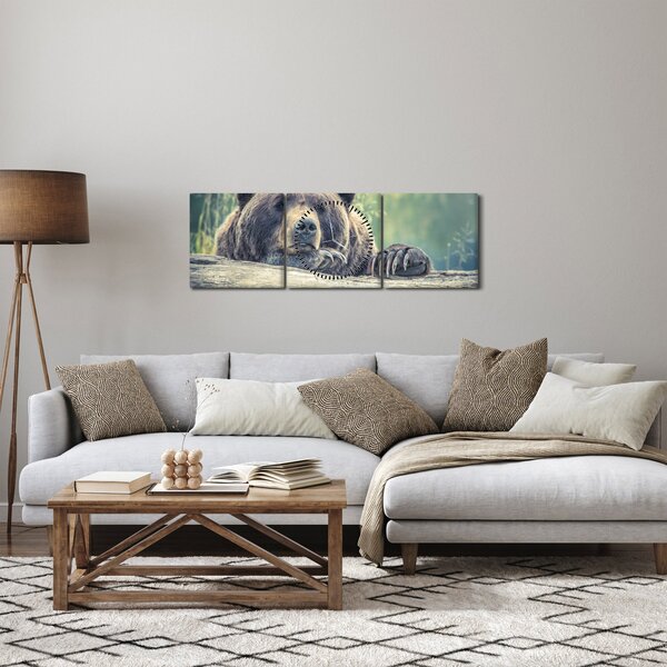 Obraz medvěda (s hodinami) (90x30 cm)