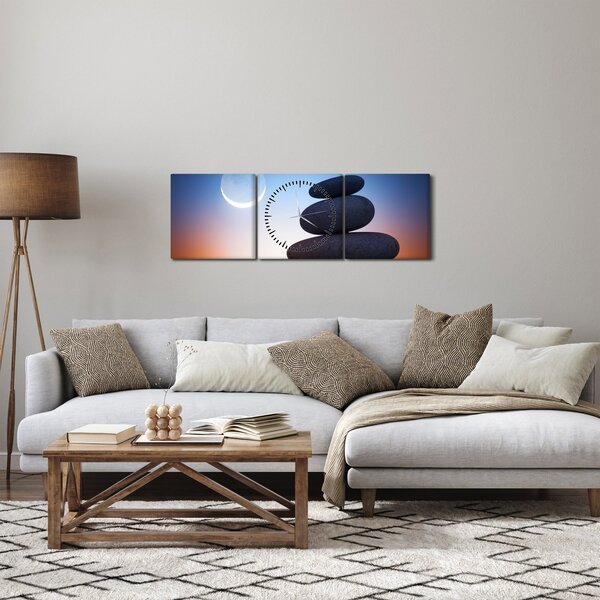 Obraz poskládaných kamenů na sobě (s hodinami) (90x30 cm)