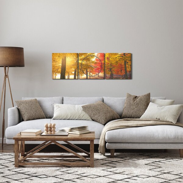 Obraz podzimních stromů (s hodinami) (90x30 cm)