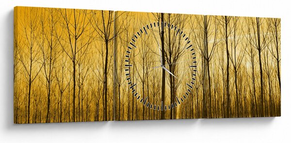 Obraz lesa při západu slunce (s hodinami) (90x30 cm)