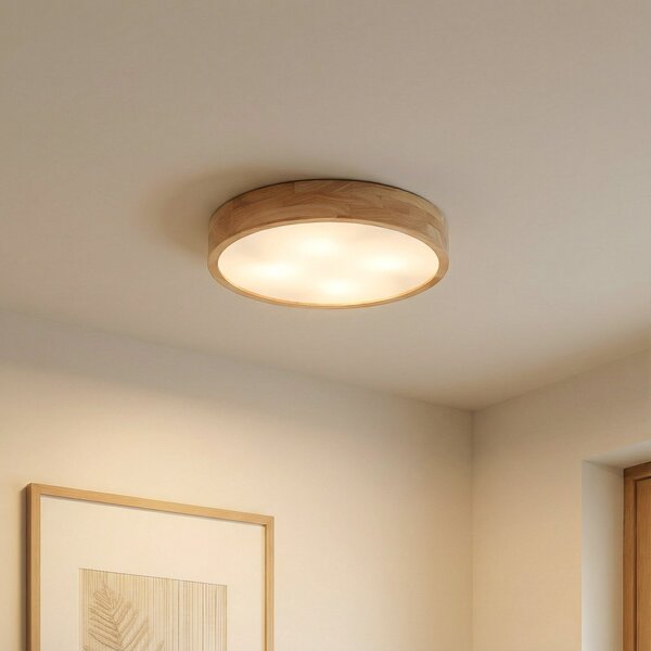Stropní Lampa Lindby, Tanju, stmívatelné, Dřevo, Obývací pokoj, Dřevo, Venkovský / rustikální