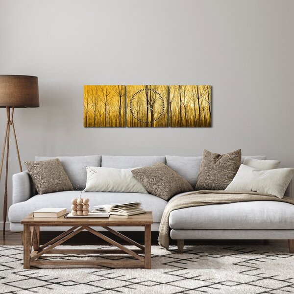 Obraz lesa při západu slunce (s hodinami) (90x30 cm)