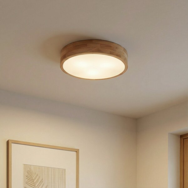 Stropní Lampa Lindby, Tanju, stmívatelné, Dřevo, Obývací pokoj, Dřevo, Venkovský / rustikální
