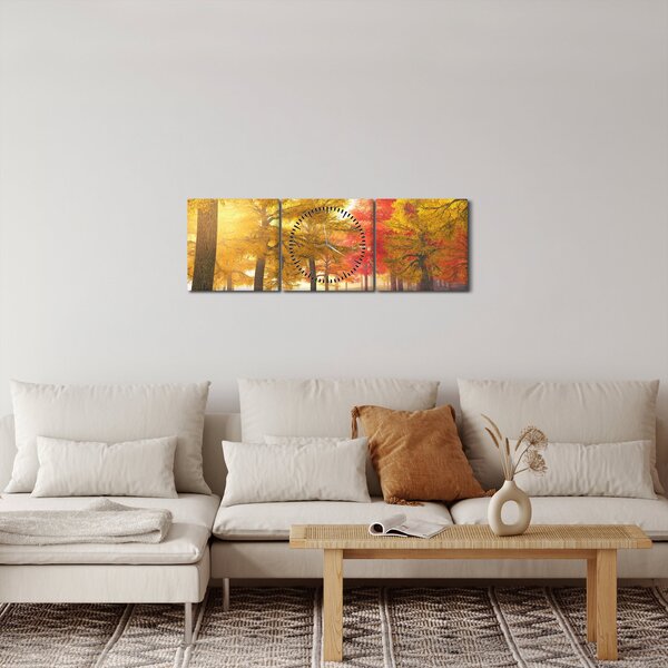 Obraz podzimních stromů (s hodinami) (90x30 cm)