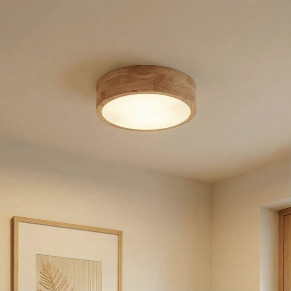 Stropní Lampa Lindby, Tanju, stmívatelné, Dřevo, Obývací pokoj, Dřevo, Venkovský / rustikální