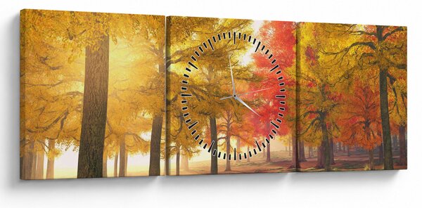Obraz podzimních stromů (s hodinami) (90x30 cm)