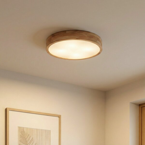 Stropní Lampa Lindby, Tanju, stmívatelné, Dřevo, Obývací pokoj, Dřevo, Venkovský / rustikální