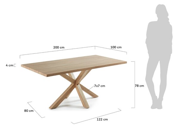 Dubový jídelní stůl Kave Home Argo 200 x 100 cm s přírodní kovovou podnoží