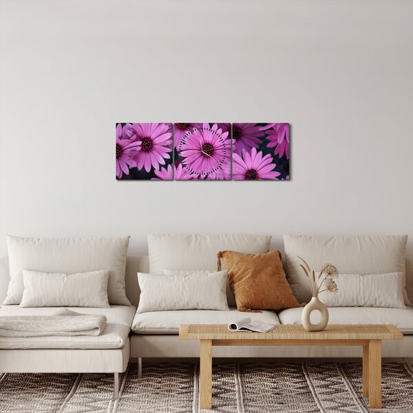 Obraz růžových květů (s hodinami) (90x30 cm)