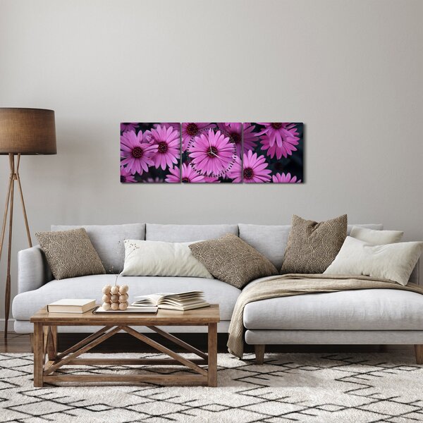 Obraz růžových květů (s hodinami) (90x30 cm)