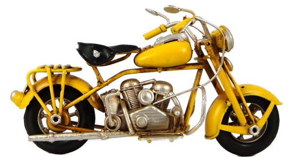 Kovový model jednosedadlové motorky žlutý 20 cm – stylová dekorace pro motorkáře