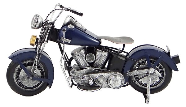 Kovový model motorky Cruiser/Bobber modrý 29 cm – stylová dekorace pro motorkáře