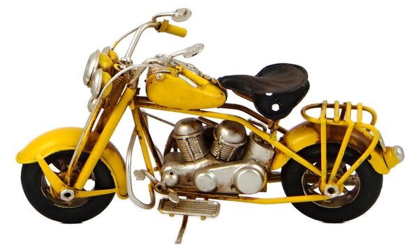 Kovový model jednosedadlové motorky žlutý 20 cm – stylová dekorace pro motorkáře