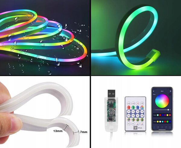 LED neonový pásek 5 V, 5 m, USB, IP65