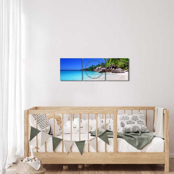 Obraz pláže na Praslin ostrově (s hodinami) (90x30 cm)