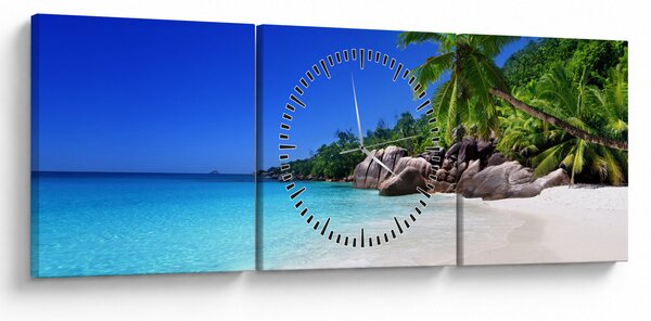 Obraz pláže na Praslin ostrově (s hodinami) (90x30 cm)