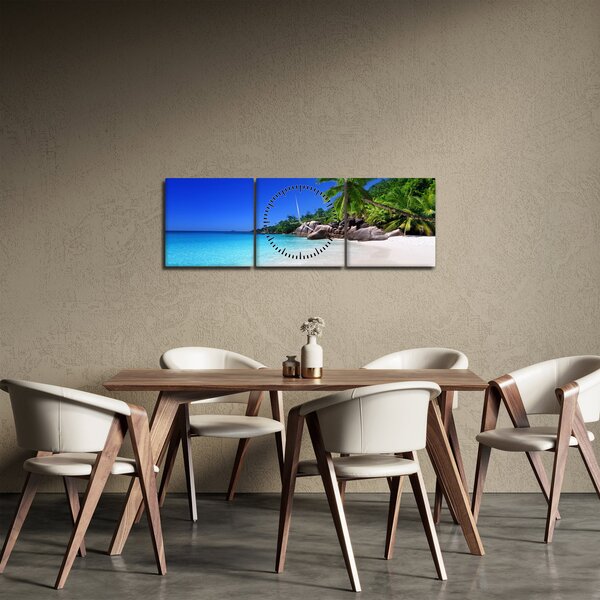 Obraz pláže na Praslin ostrově (s hodinami) (90x30 cm)