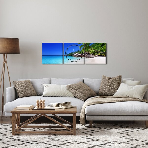 Obraz pláže na Praslin ostrově (s hodinami) (90x30 cm)