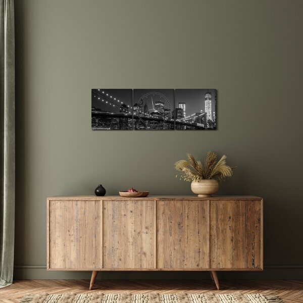 Obraz Brooklyn mostu v New Yorku (s hodinami) (90x30 cm)