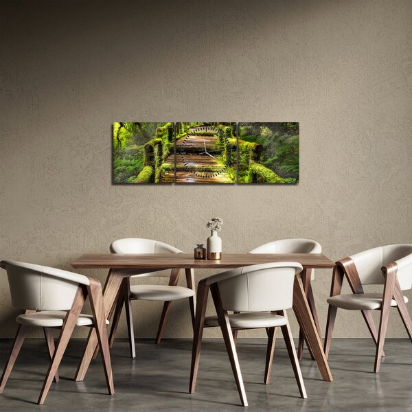 Obraz schodů v deštném pralese (s hodinami) (90x30 cm)