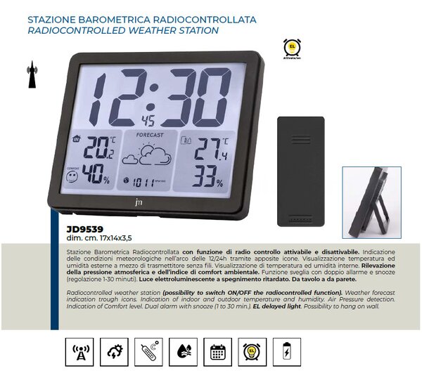 Lowell Italy Meteostanice a digitální hodiny JD9539 Lowell řízené signálem DCF 17cm