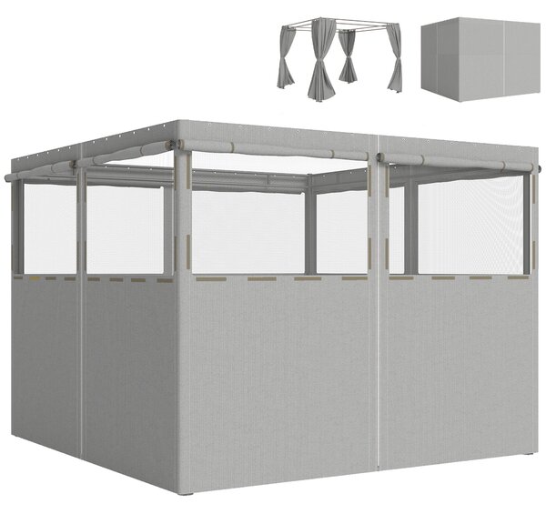 Outsunny 4 bočnice ke stanu 3 × 3 m, 8 rolovacích síťovaných oken, UPF30+, voděodolné — světle šedé | Aosom