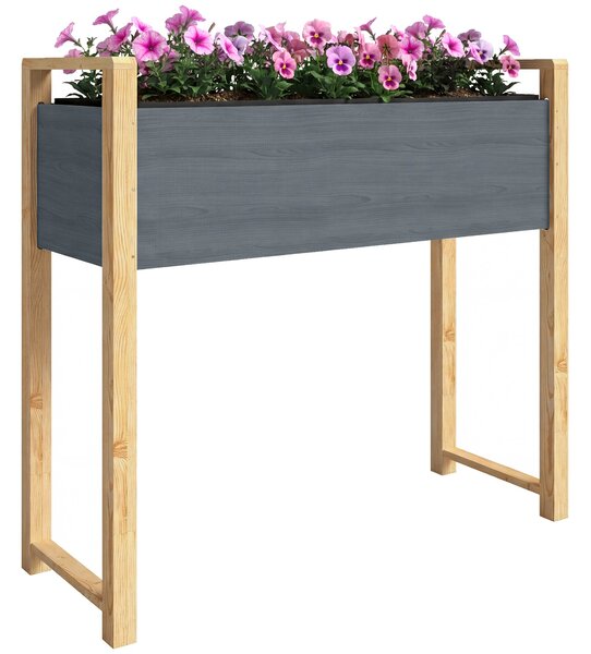 Outsunny zvýšený zahradní záhon, dřevěný truhlík 98 × 37 × 90 cm – šedý / přírodní dřevo | Aosom